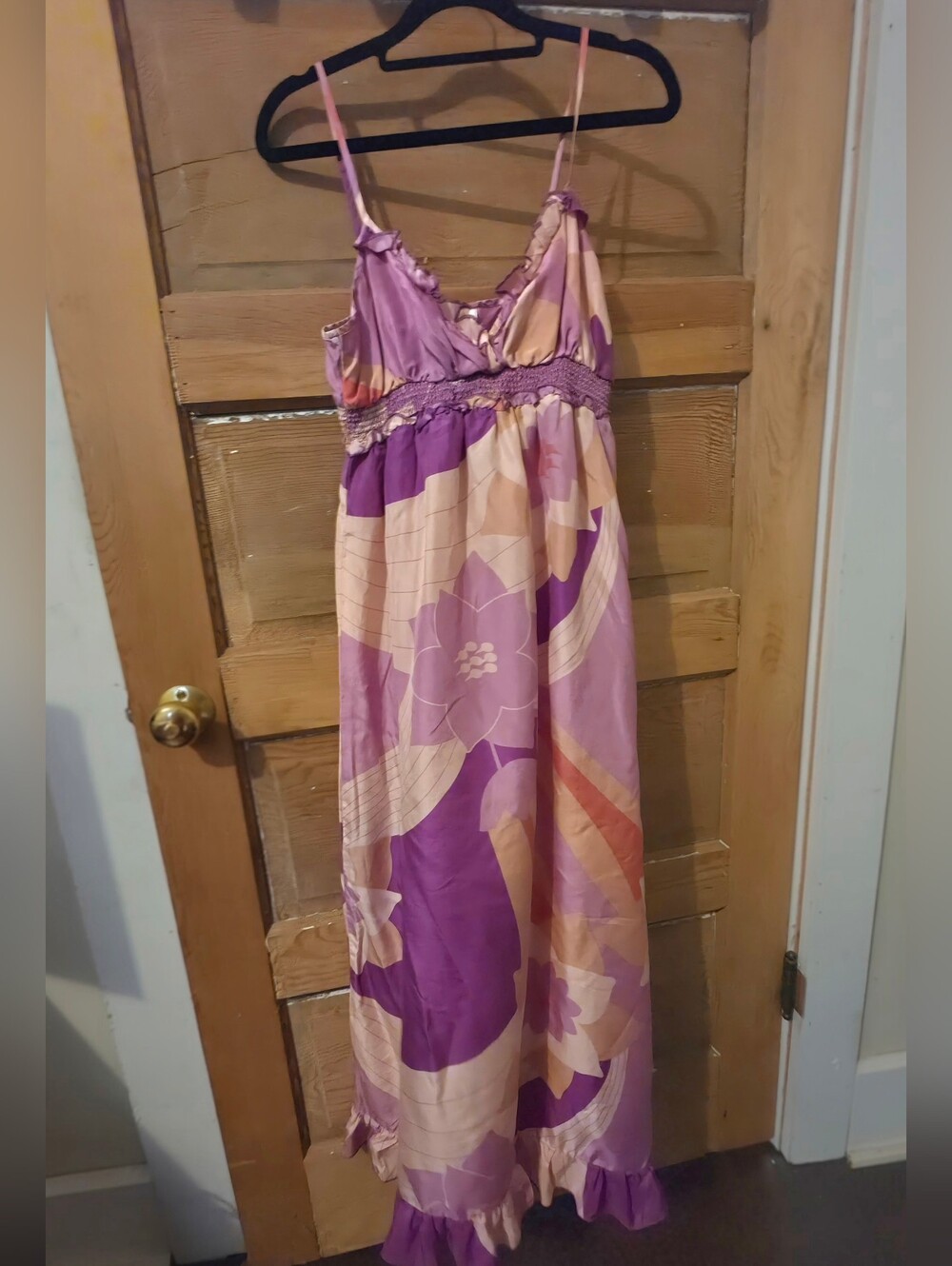 Vintage Anthropologie Mermaid Silk Floral Watergarden Maxi Dress Size M